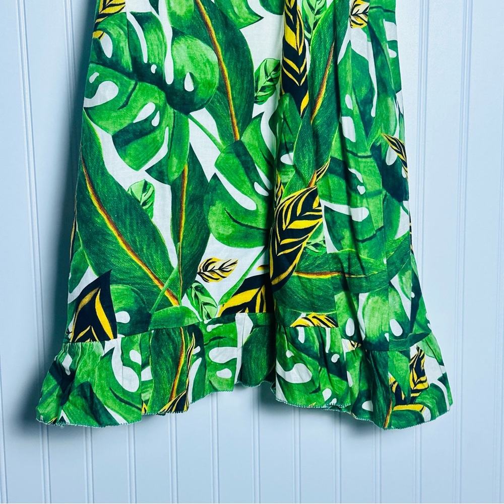 FARM Rio Green Monstera Leaf Tropical Mini Wrap Dress Size Large - Picture 9 of 10